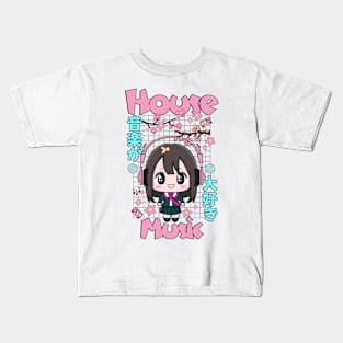 HOUSE MUSIC  - Cute Kawaii Character (pink/blue) Kids T-Shirt